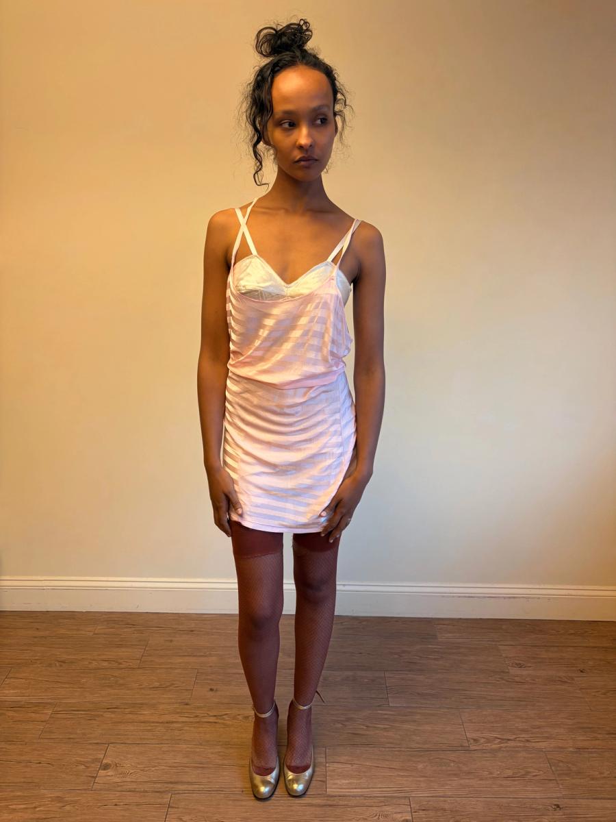 30s Striped Rayon Pink Slip Dress product image