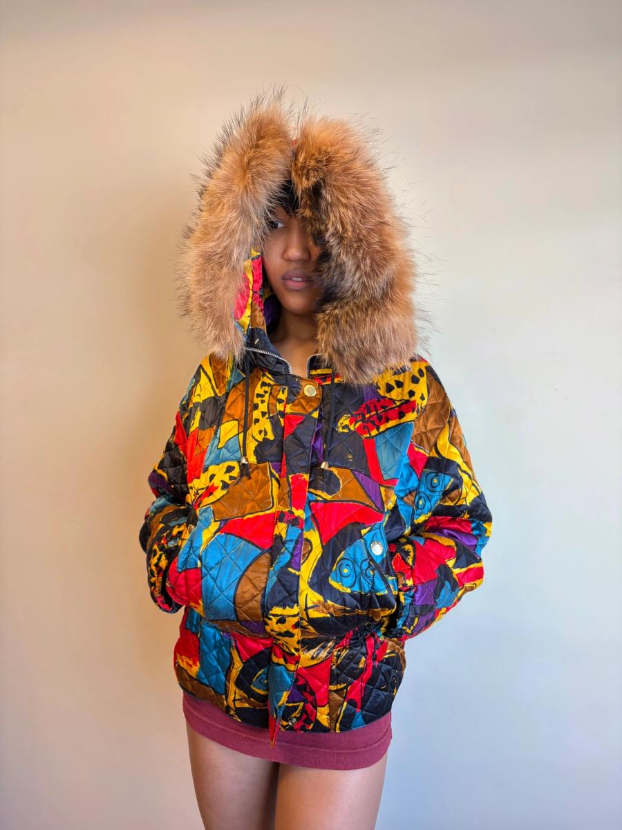 Krizia Cheetah Art Print Convertible Jacket With Fur Hood  product image