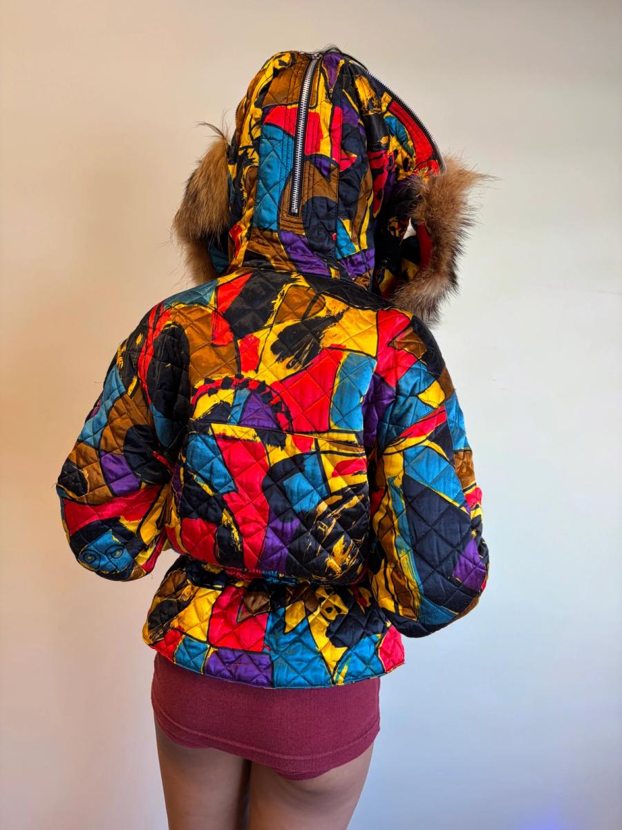 Krizia Cheetah Art Print Convertible Jacket With Fur Hood  product image