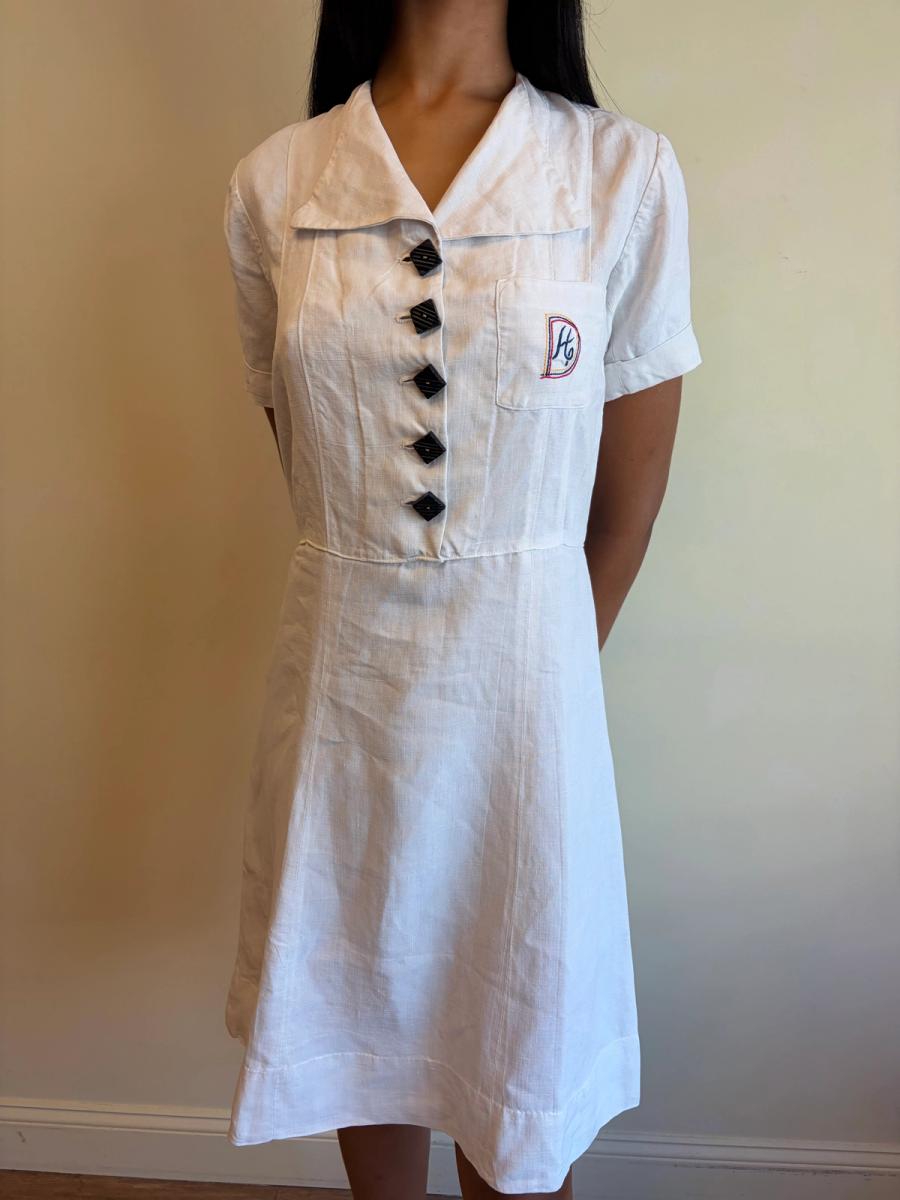 1940 French "Restriction Era" Linen Monogram Dress  product image