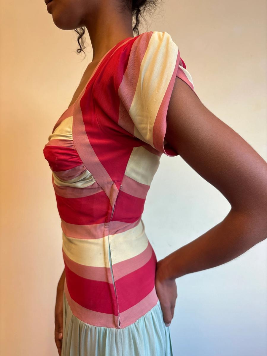 1940s Striped Knit Dress with Chiffon Skirt product image