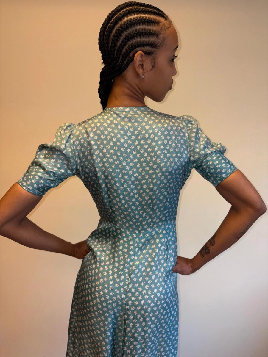 1940s Turquoise Floral Cold Rayon Dress product image