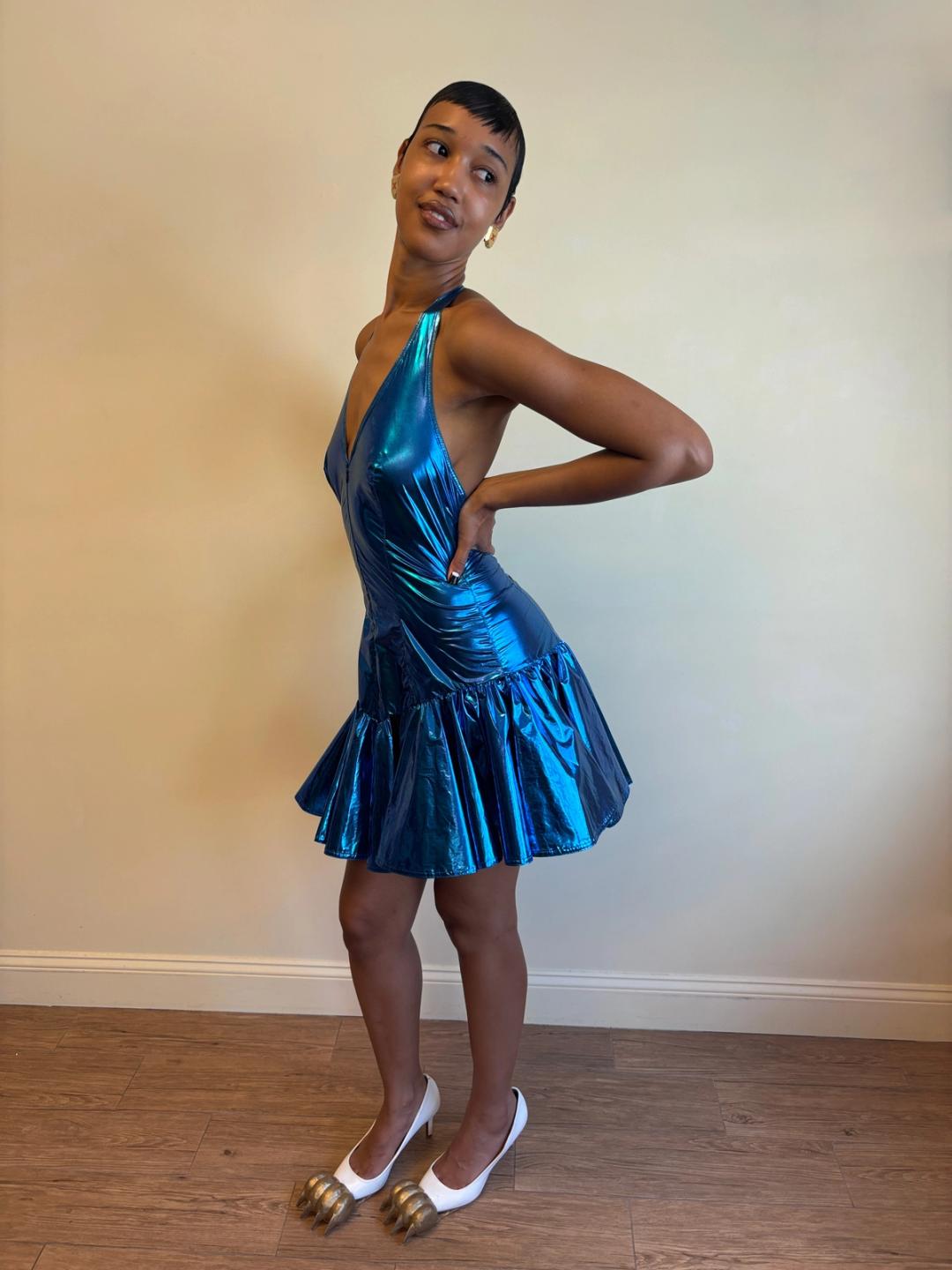 blue 80s dress TD4 | Dresses | Vintage 8s Prom Cocktail Formal Dress Aqua Blue Metallic With Bows