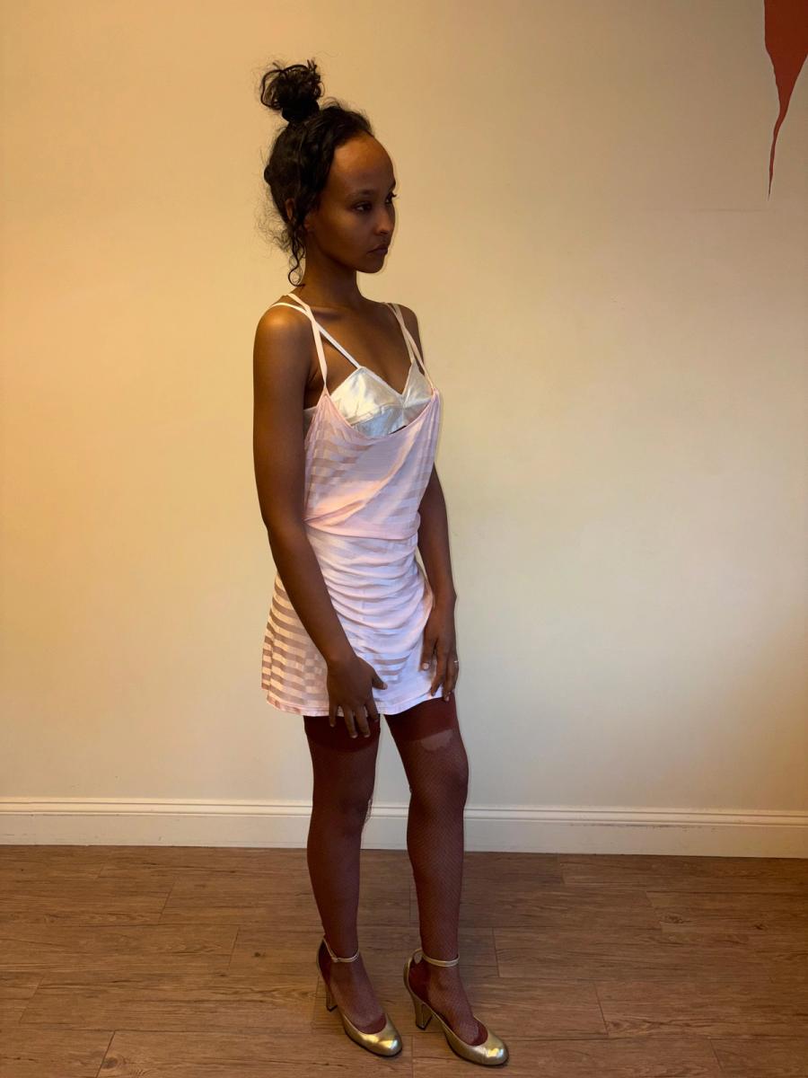 30s Striped Rayon Pink Slip Dress product image
