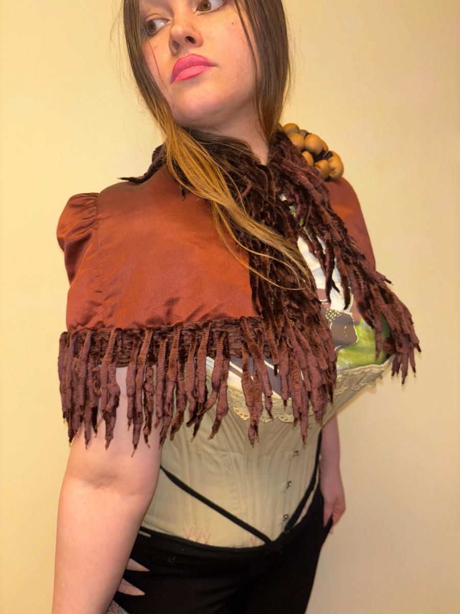 1880s Icicle Fringe Chenille Cape with Leather Flower product image