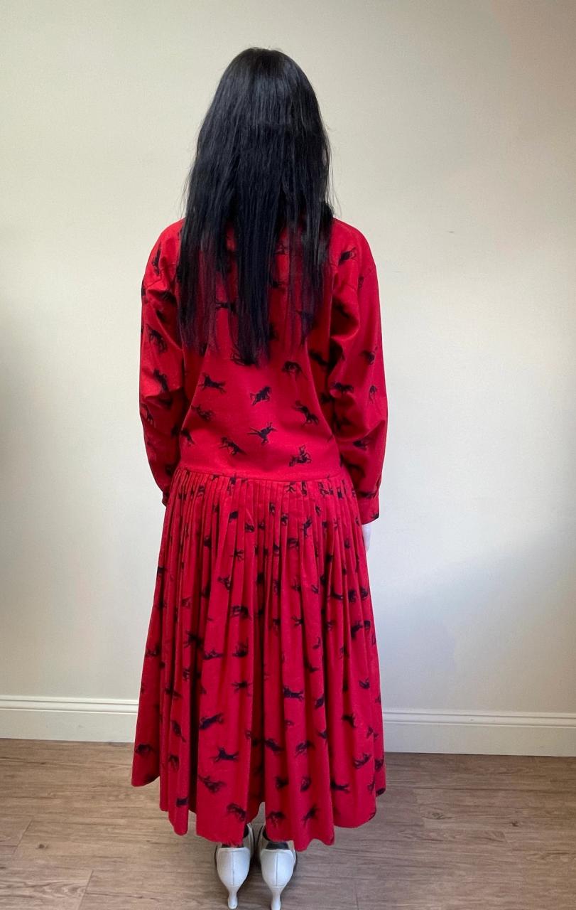 1980s Norma Kamali Flannel Horse Print Dress product image