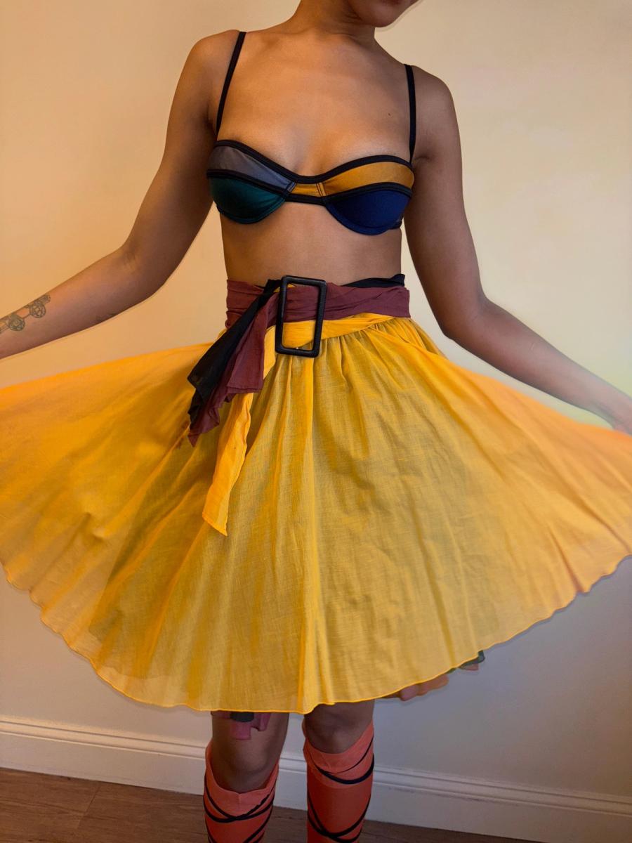 80s Victorio & Lucchino Layered Multi Color Linen Skirt product image