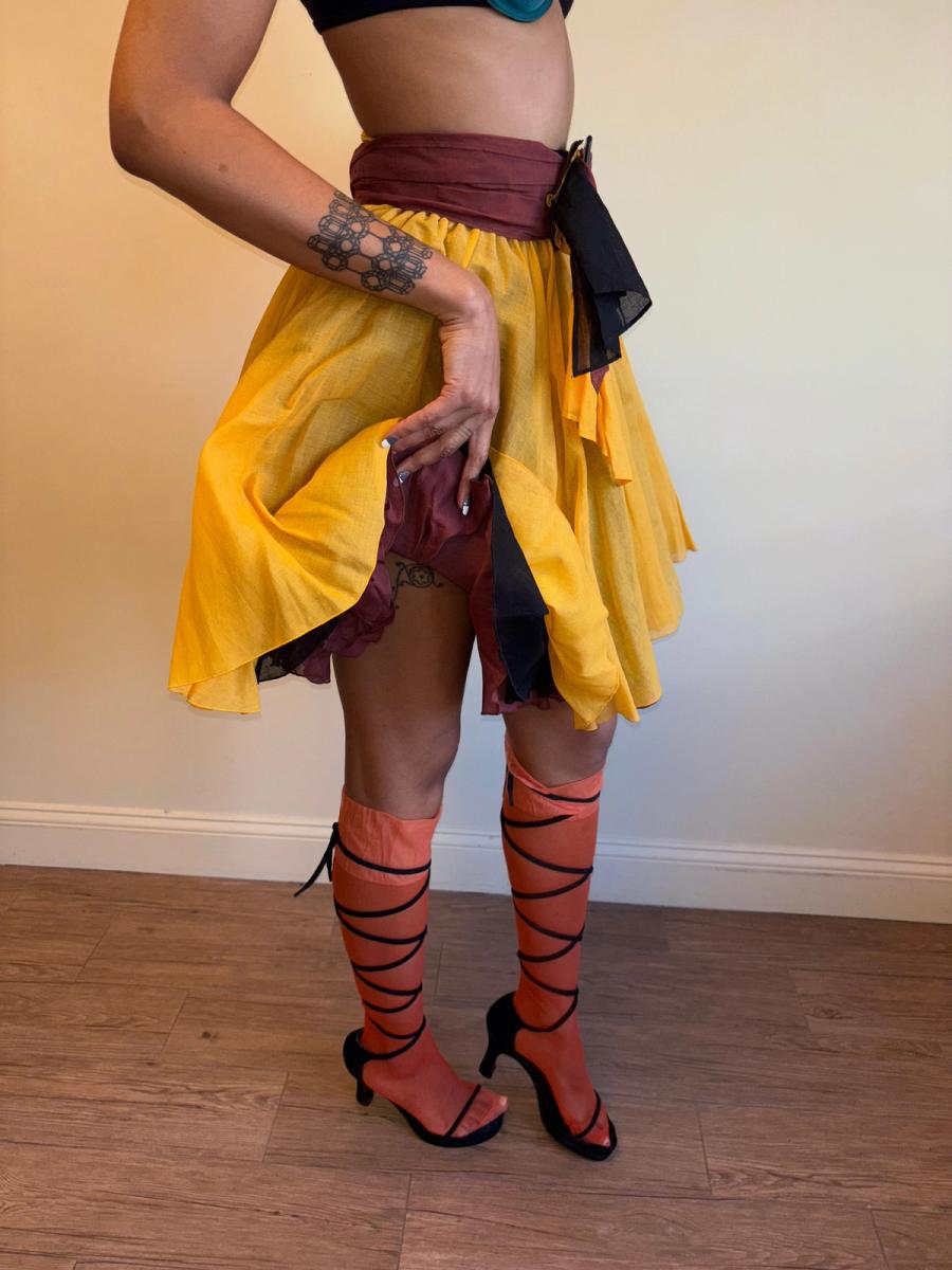 80s Victorio & Lucchino Layered Multi Color Linen Skirt product image