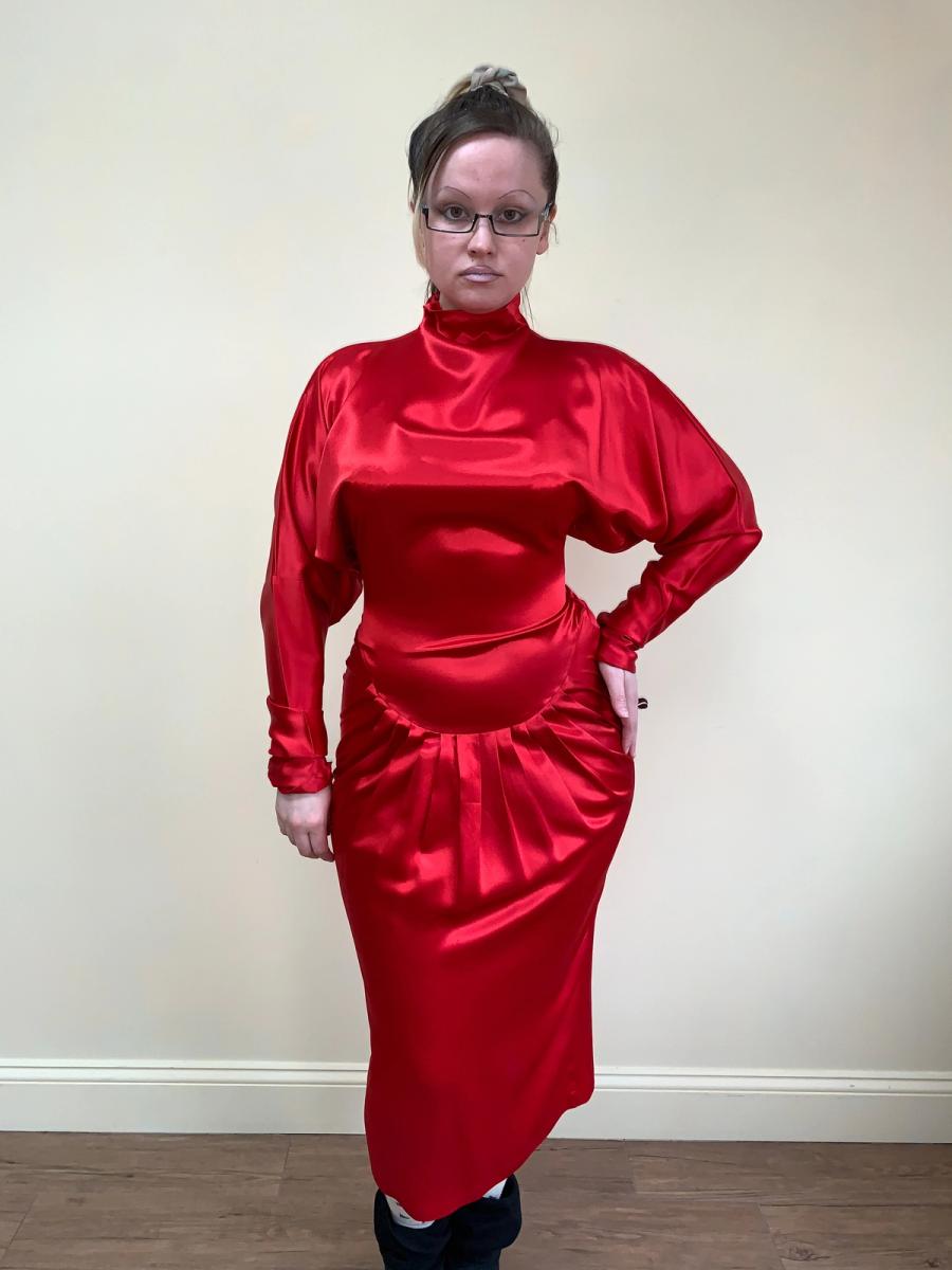 80s Norma Kamali Red Satin Dress product image