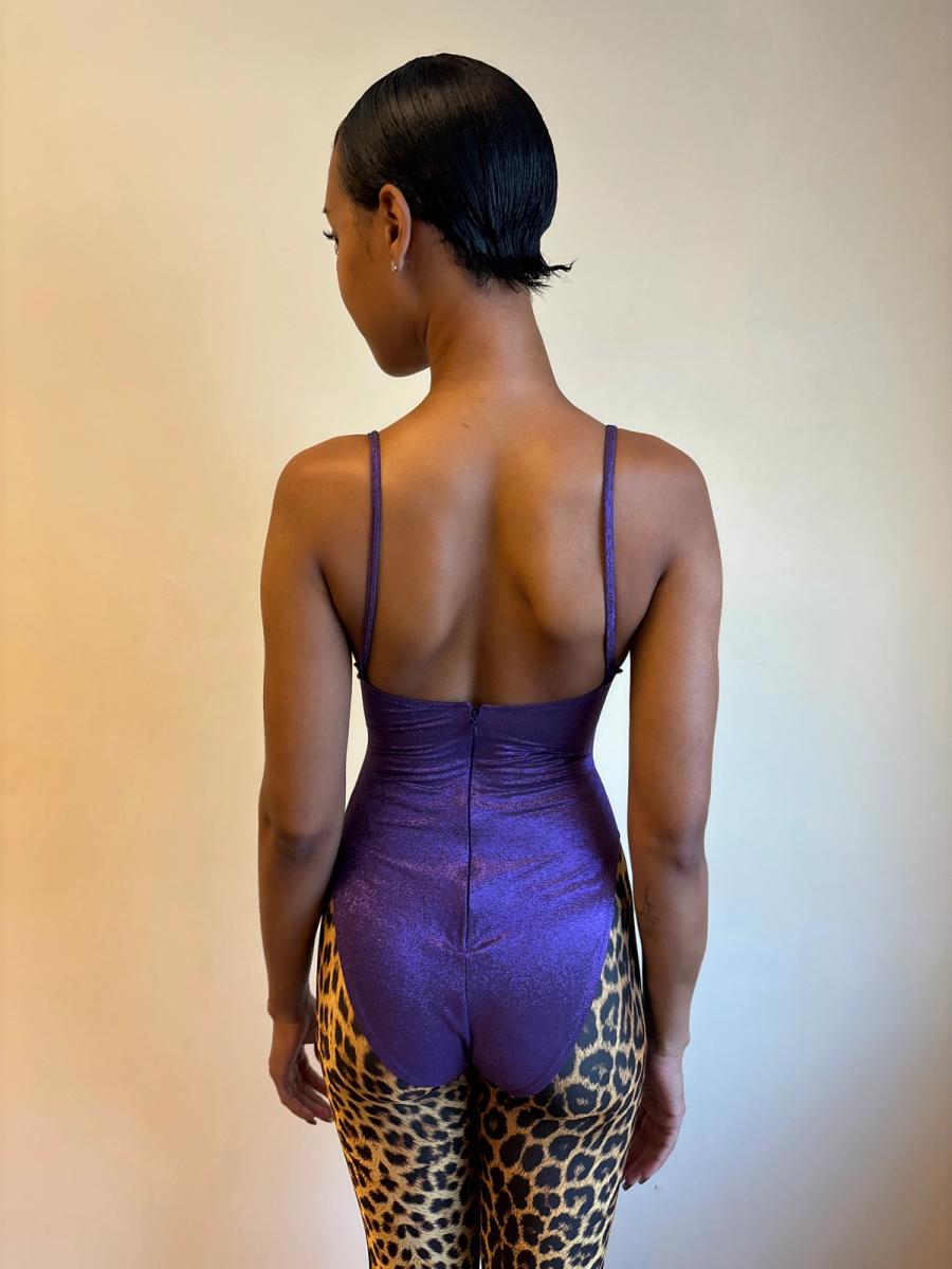 80s Nikos Apostolopoulos Purple Fan-pleated Bodysuit product image