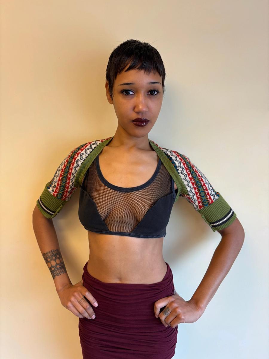 80s Junior Gaultier Mesh Cutout Crop Top product image