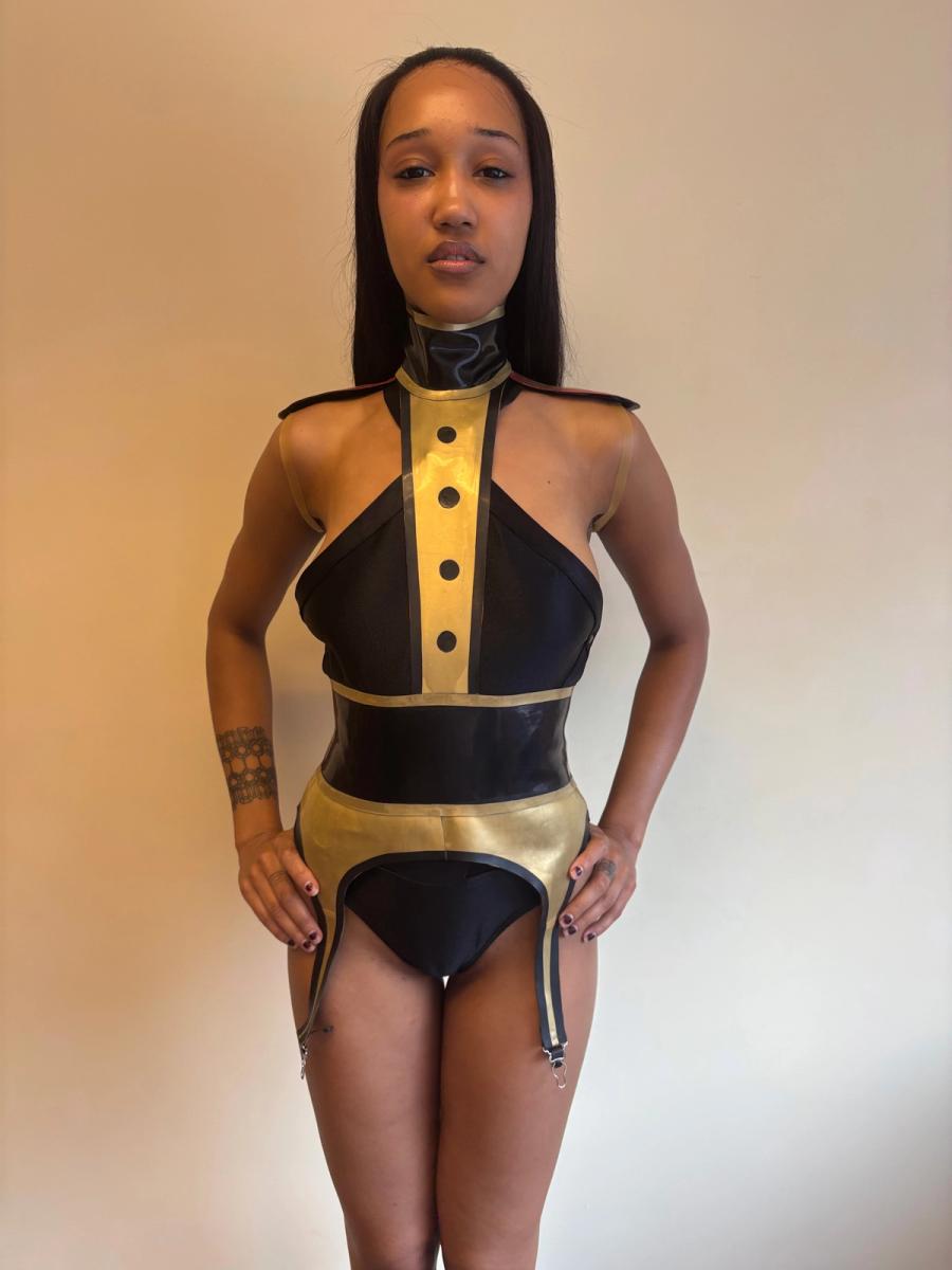 Latex Cutout Suit Top with Garter Belt product image