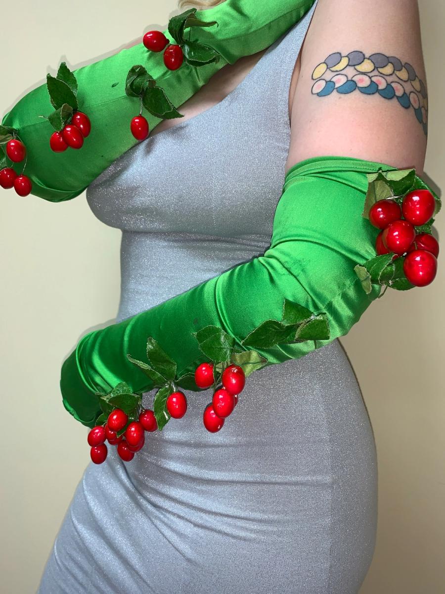 Cherry Embellished Silk Opera Gloves product image