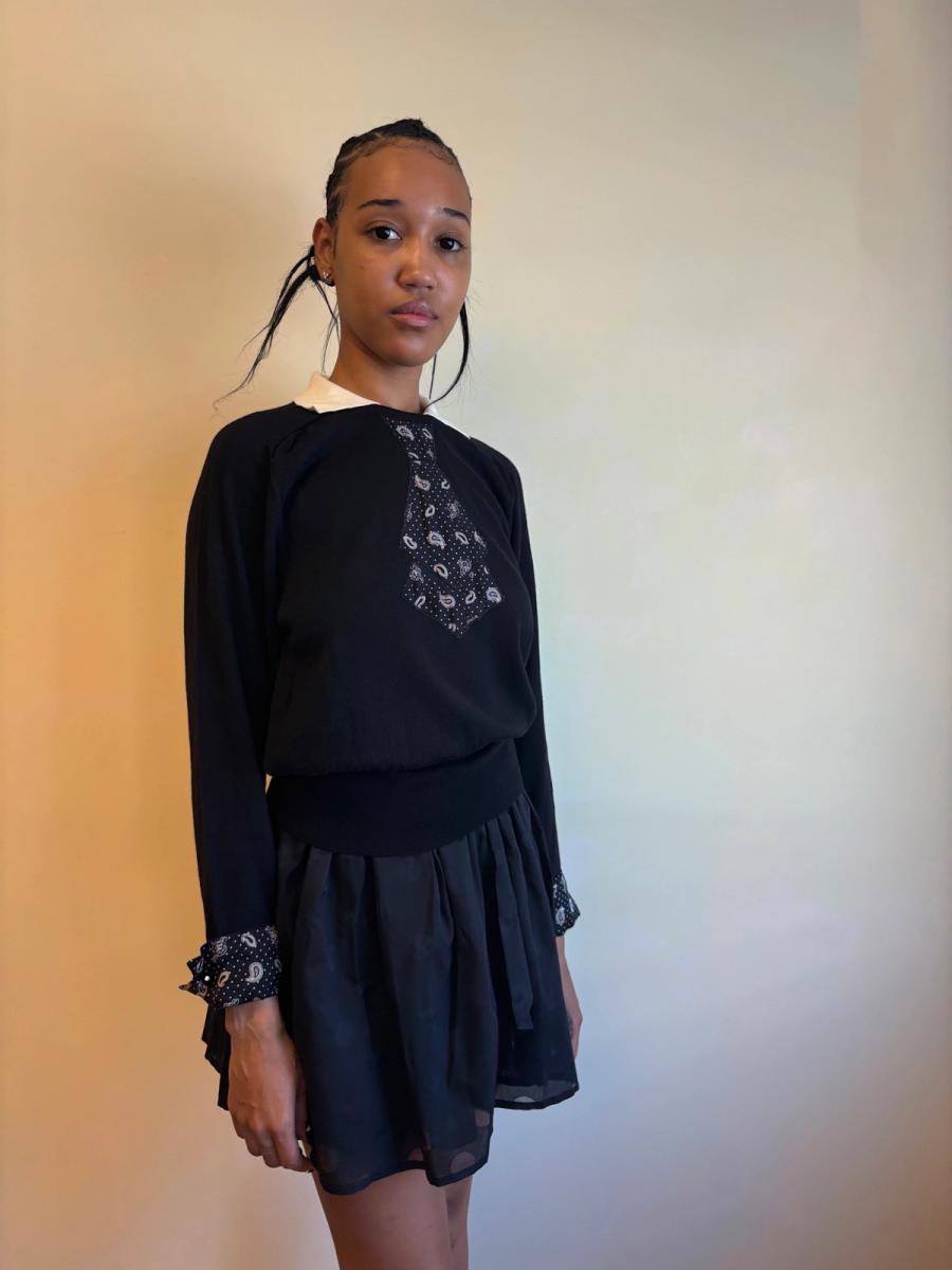 80s Mila Schön Tromp L'oeil Collar & Cuffs Tie Sweater product image