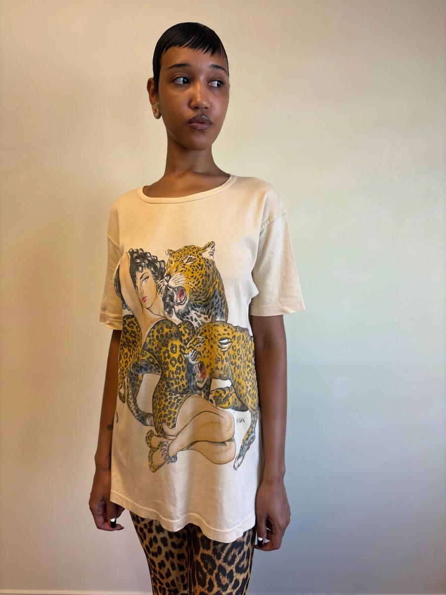 80s Krizia Big Cat and Pin-up Girl Shirt product image