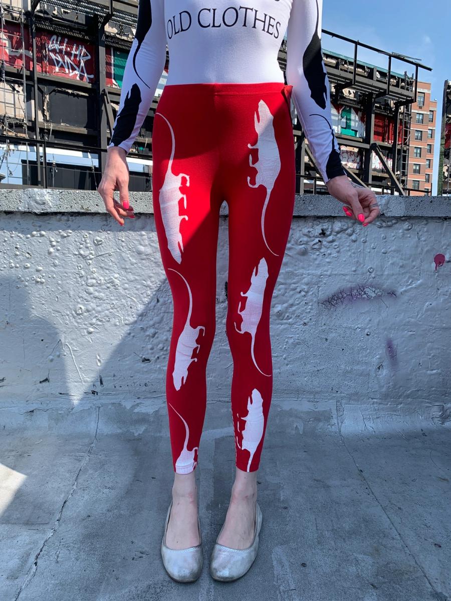 Rat & Chrysler Building Red Leggings with Leather 