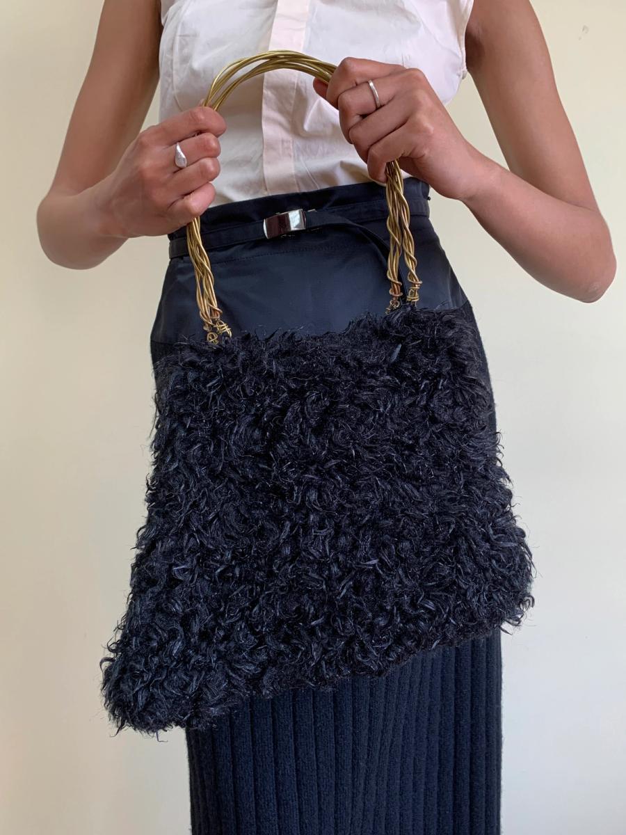 Jane Marple Curly Fur Bag With Sculptural Metal Handle  product image