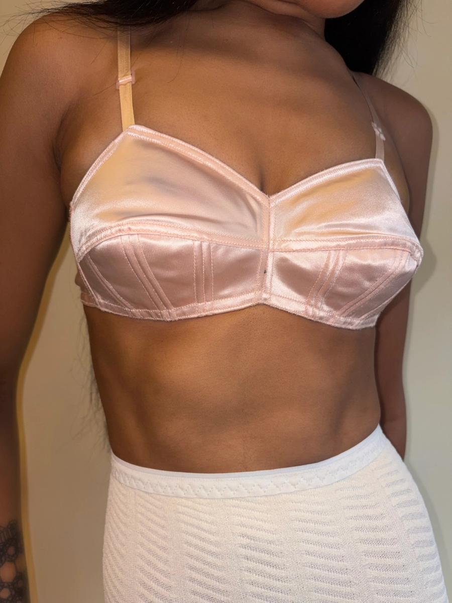 1950s French Pink Satin Bullet Bra product image