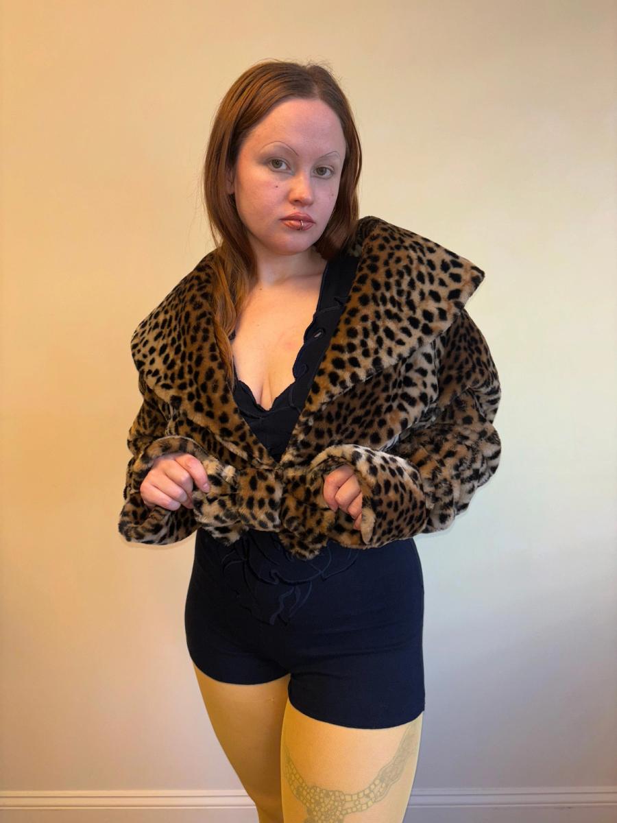 90s Yvan & Marzia Leopard Faux Fur Cropped Coat product image