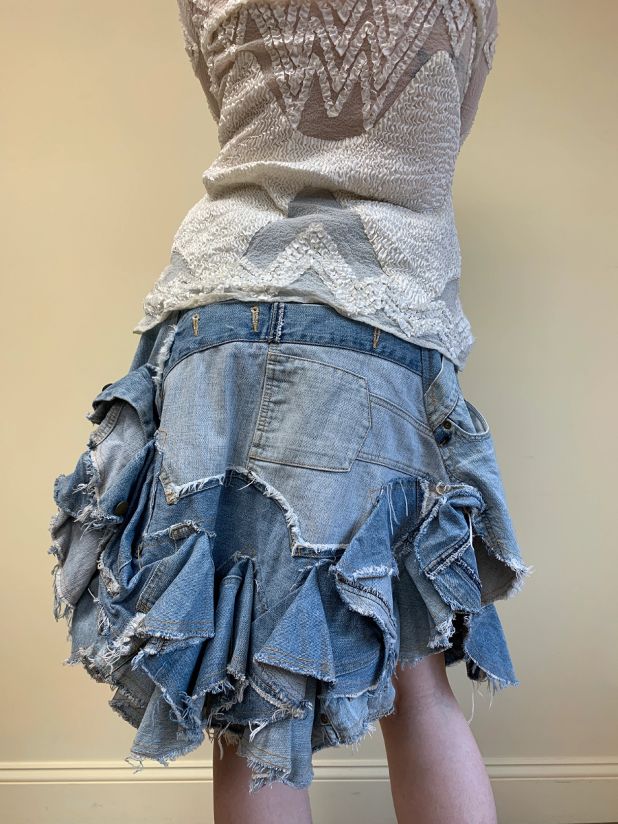 Nozomi Ishiguro Patchwork Denim Ruffle Skirt product image