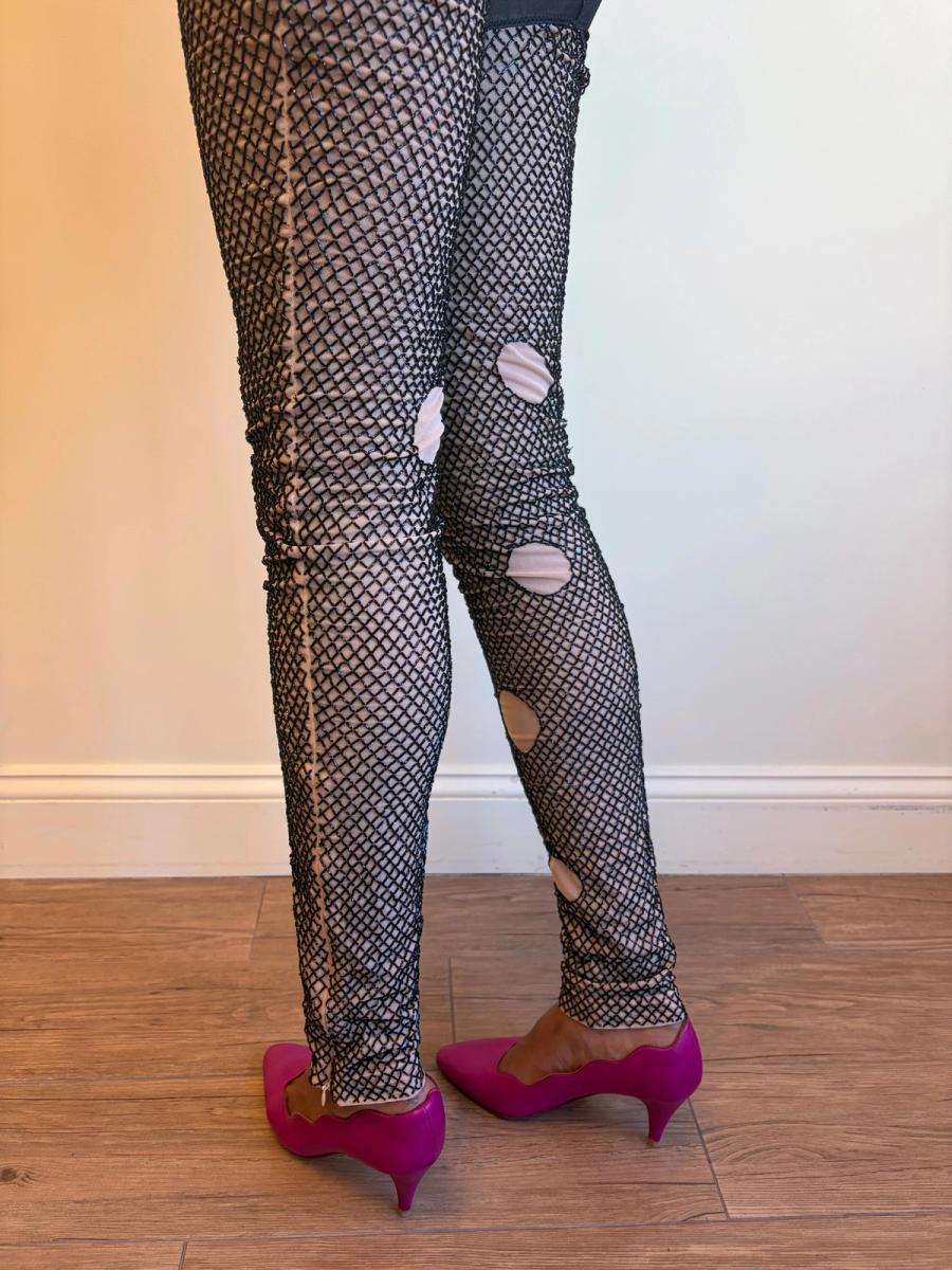 Vintage Marjan Pejoski Beaded Trompe L'oeil "Torn" Fishnet Leggings product image