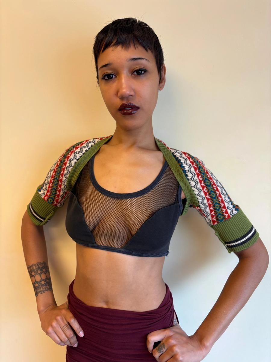 80s Junior Gaultier Mesh Cutout Crop Top product image