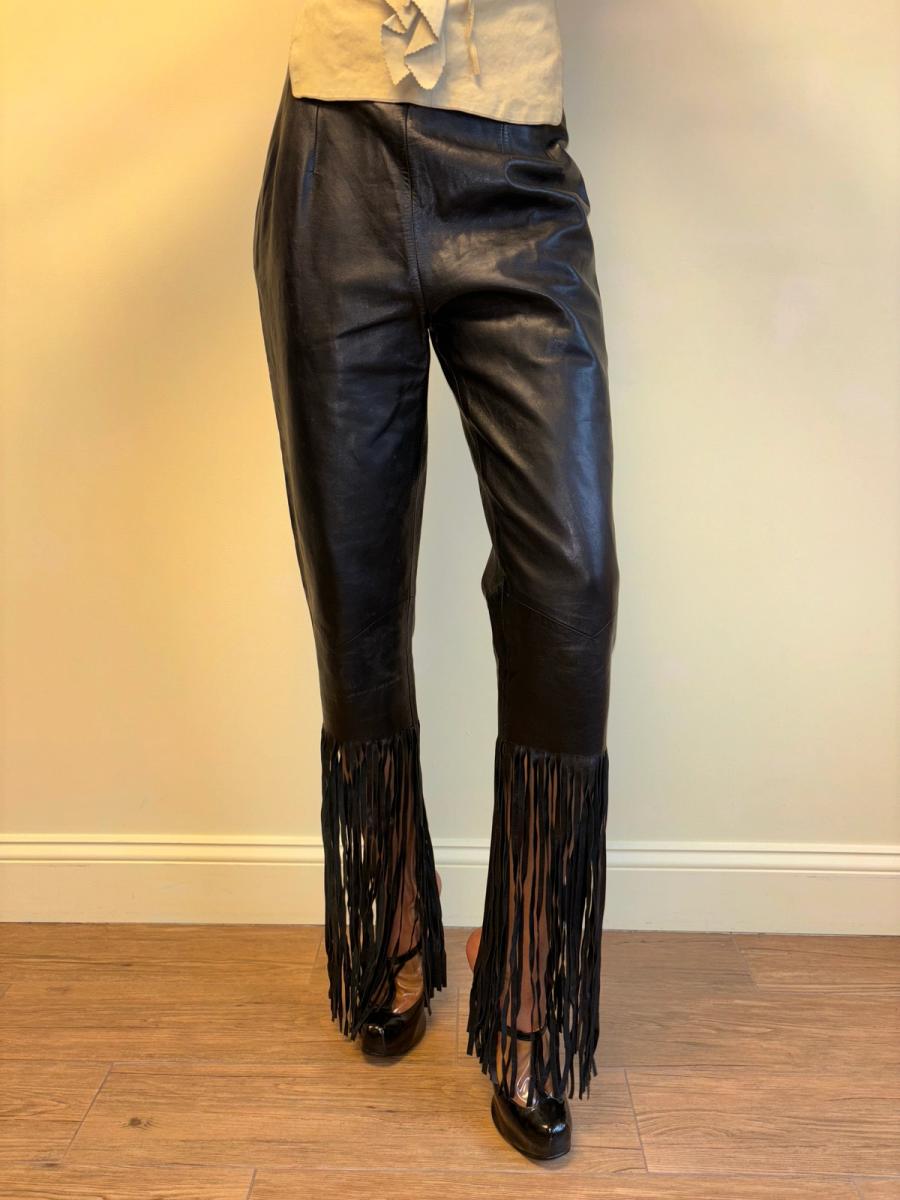 90s Chantal Thomass Leather Fringe Pants