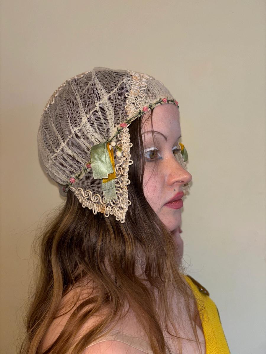 1920s French Bonnet with Yellow Ribbon product image