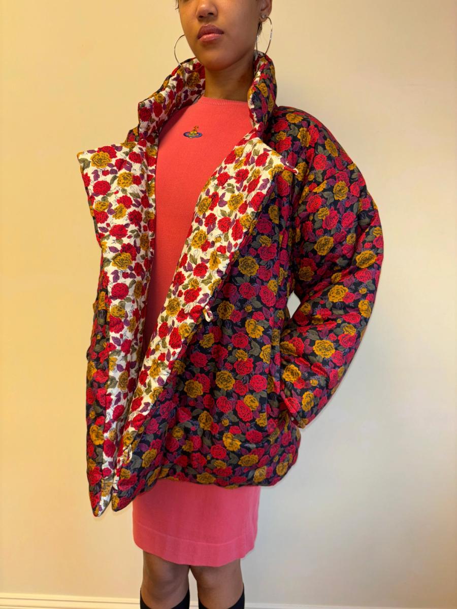 80s Norma Kamali Reversible Floral Coat