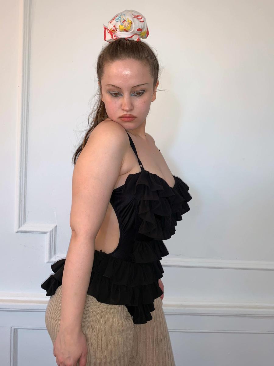 1980s OMO Norma Kamali Ruffle Ballerina Bodysuit product image