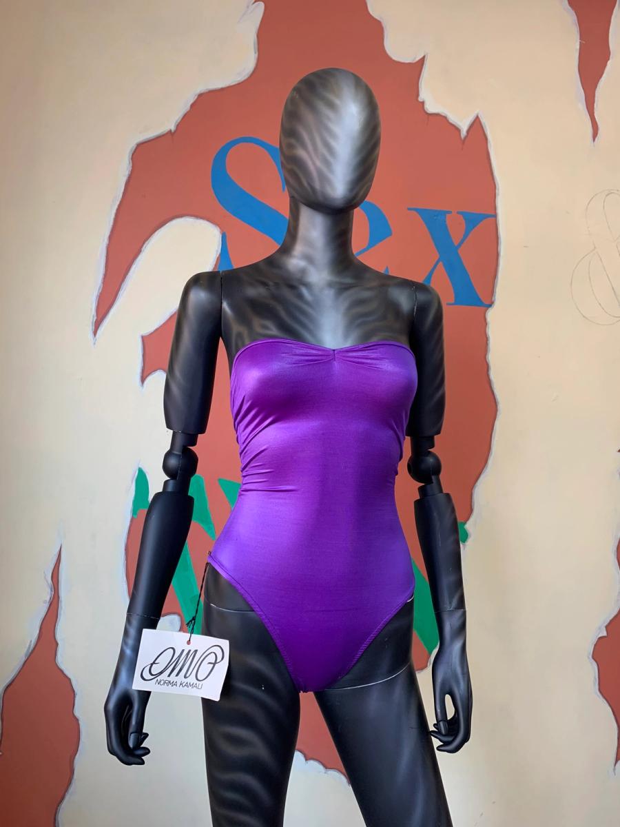 Deadstock 80s OMO Norma Kamali Glossy Purple Bodysuit product image