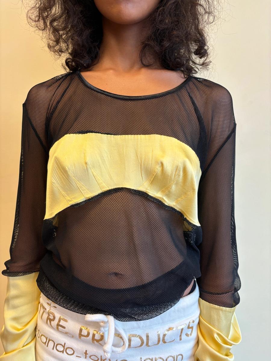 Vintage Chantal Thomass Yellow Silk and Mesh Top product image