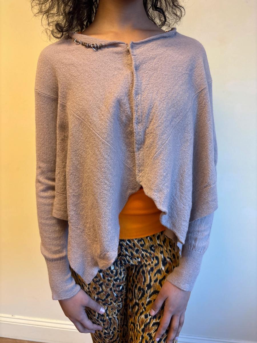 Sunao Kuwahara Pierced Mauve Felted Cardigan  product image