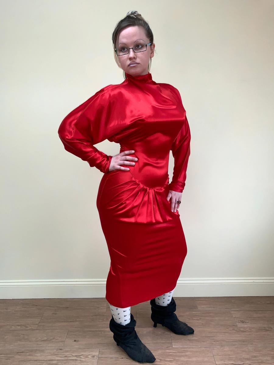 80s Norma Kamali Red Satin Dress product image