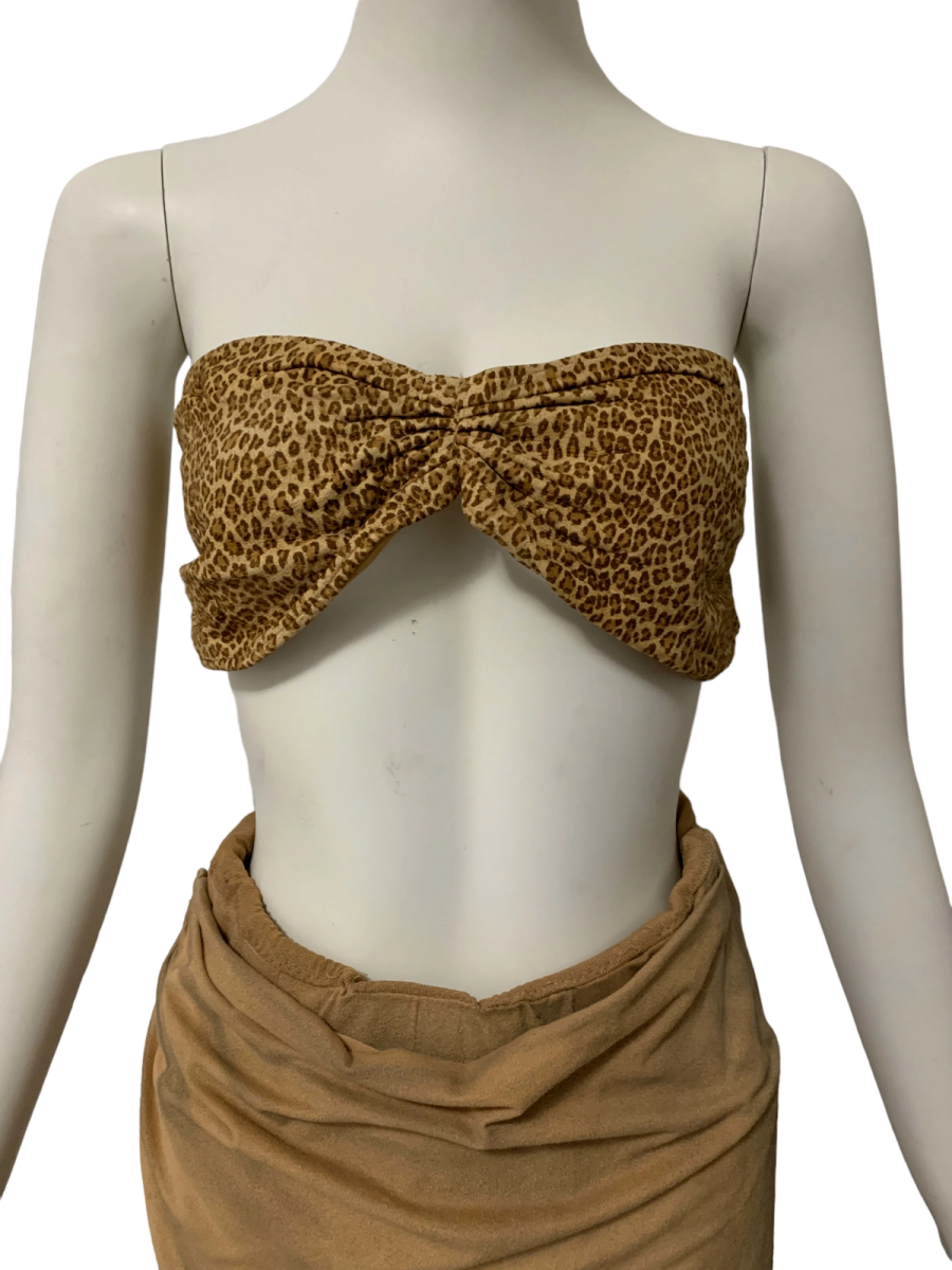 80s Norma Kamali OMO Leopard Suede Bandeau product image