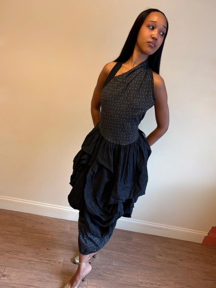 80s Popy Moreni Asymmetrical Ruched Dress product image