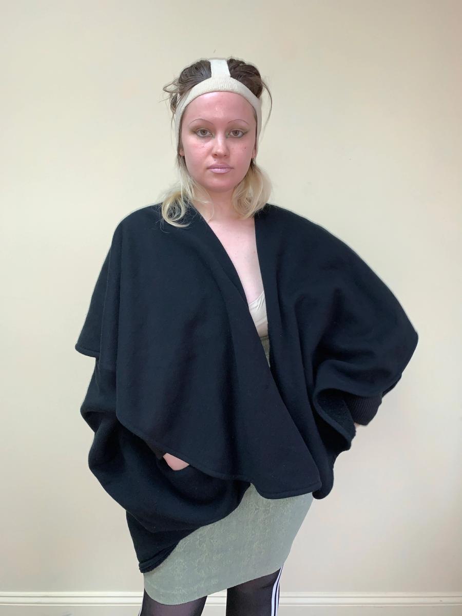 Norma Kamali 1980s Fleece Cocoon Coat in Black product image