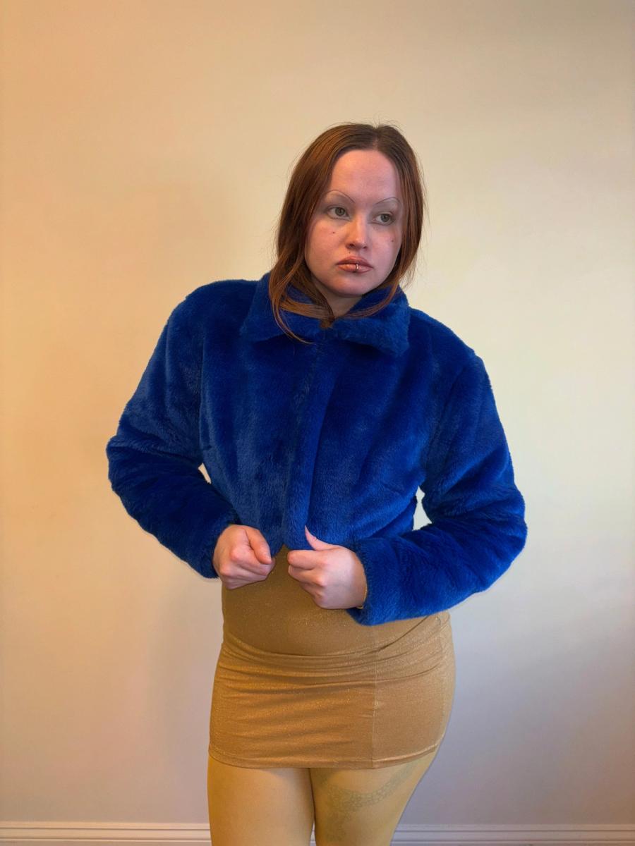 Vintage Norma Kamali Electric Blue Faux Fur Coat product image