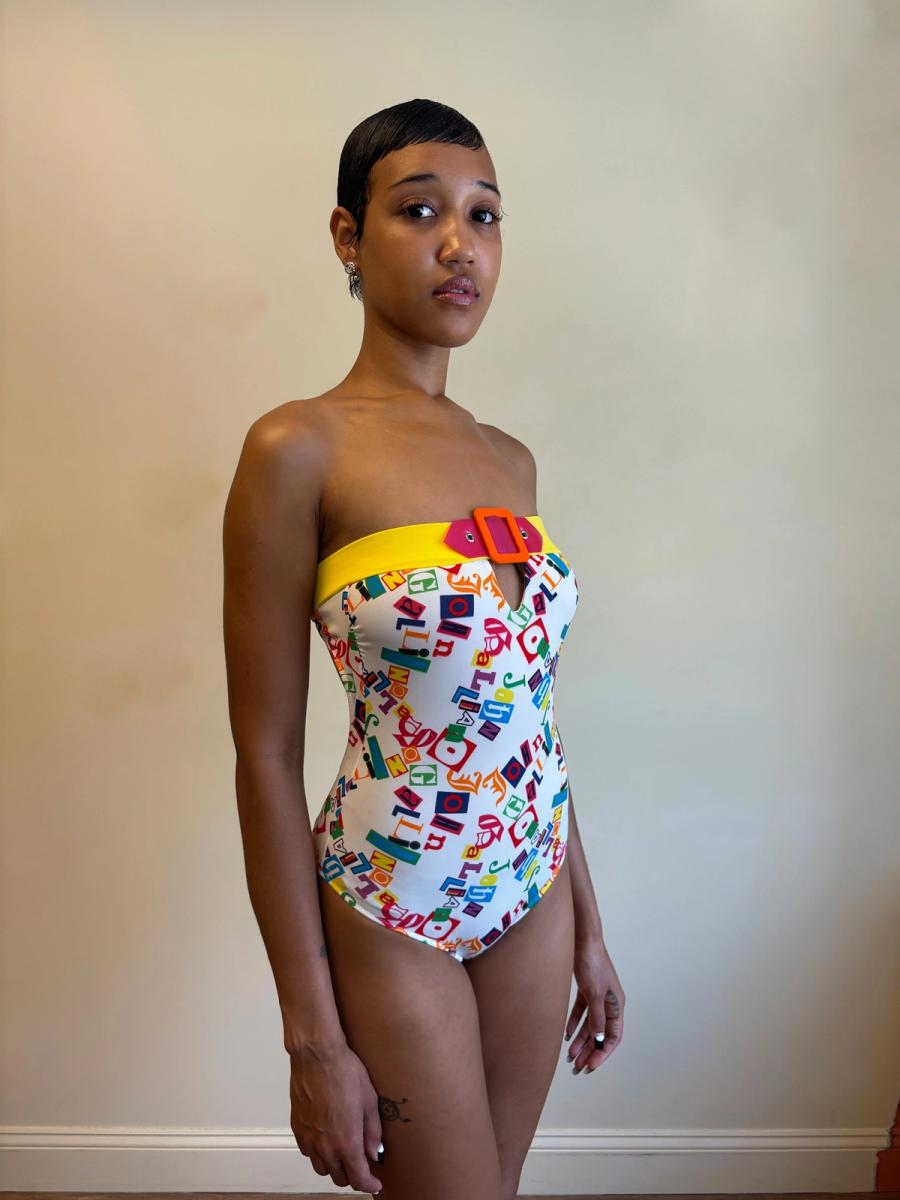 Vintage Galliano Collage Text Swimsuit