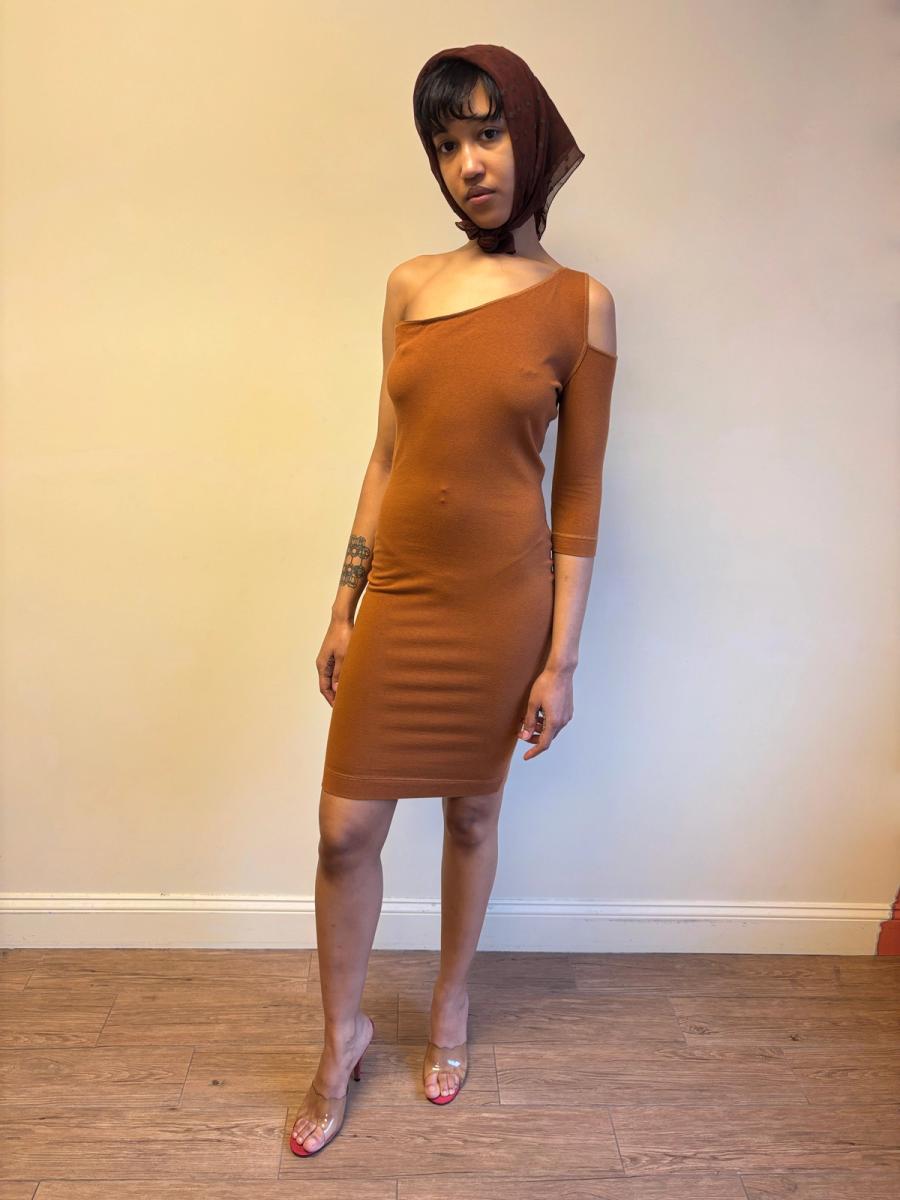 80s Claude Montana Brown Cutout Dress product image