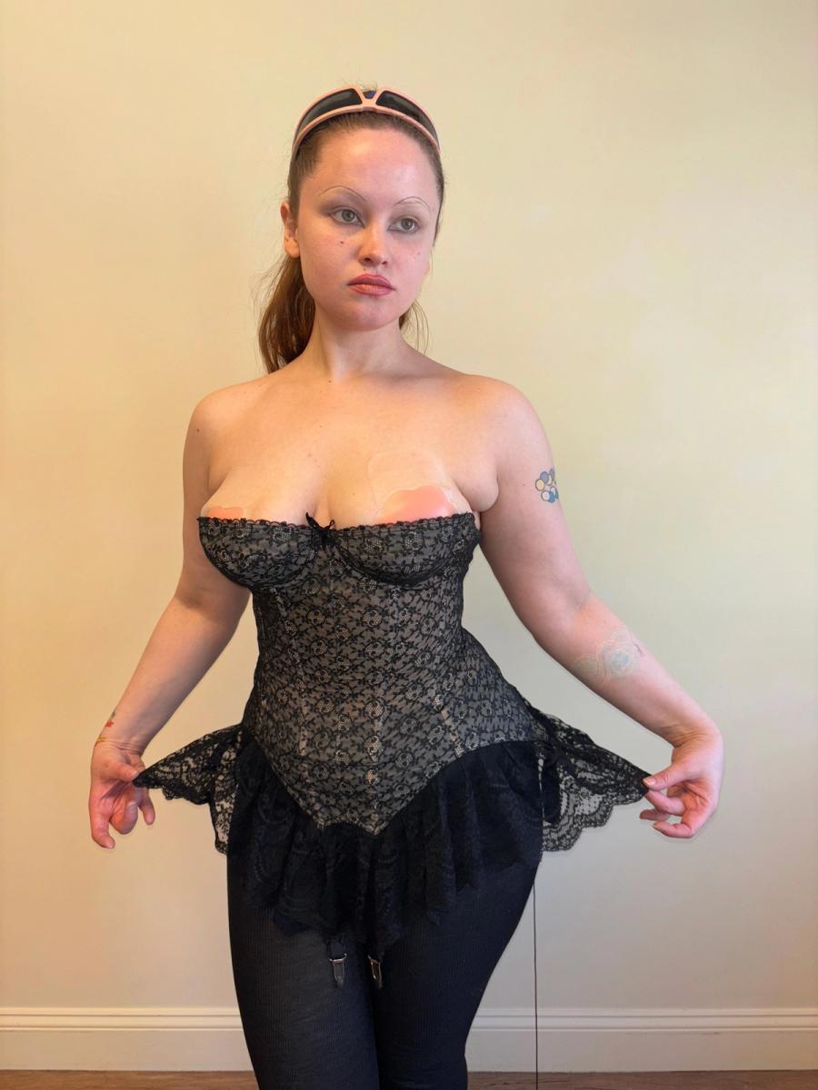 French 50s Simone Perelle Black Lace Bustier product image