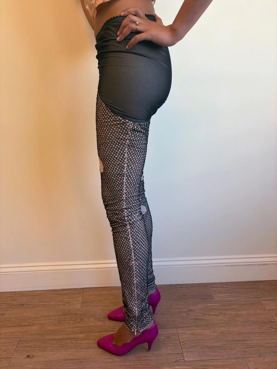 Vintage Marjan Pejoski Beaded Trompe L'oeil "Torn" Fishnet Leggings product image