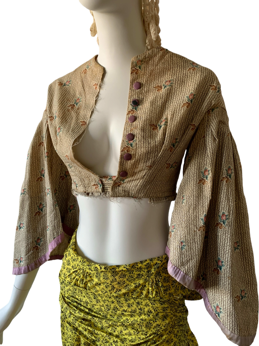 Antique 1850s Wool Challis Dress Top 