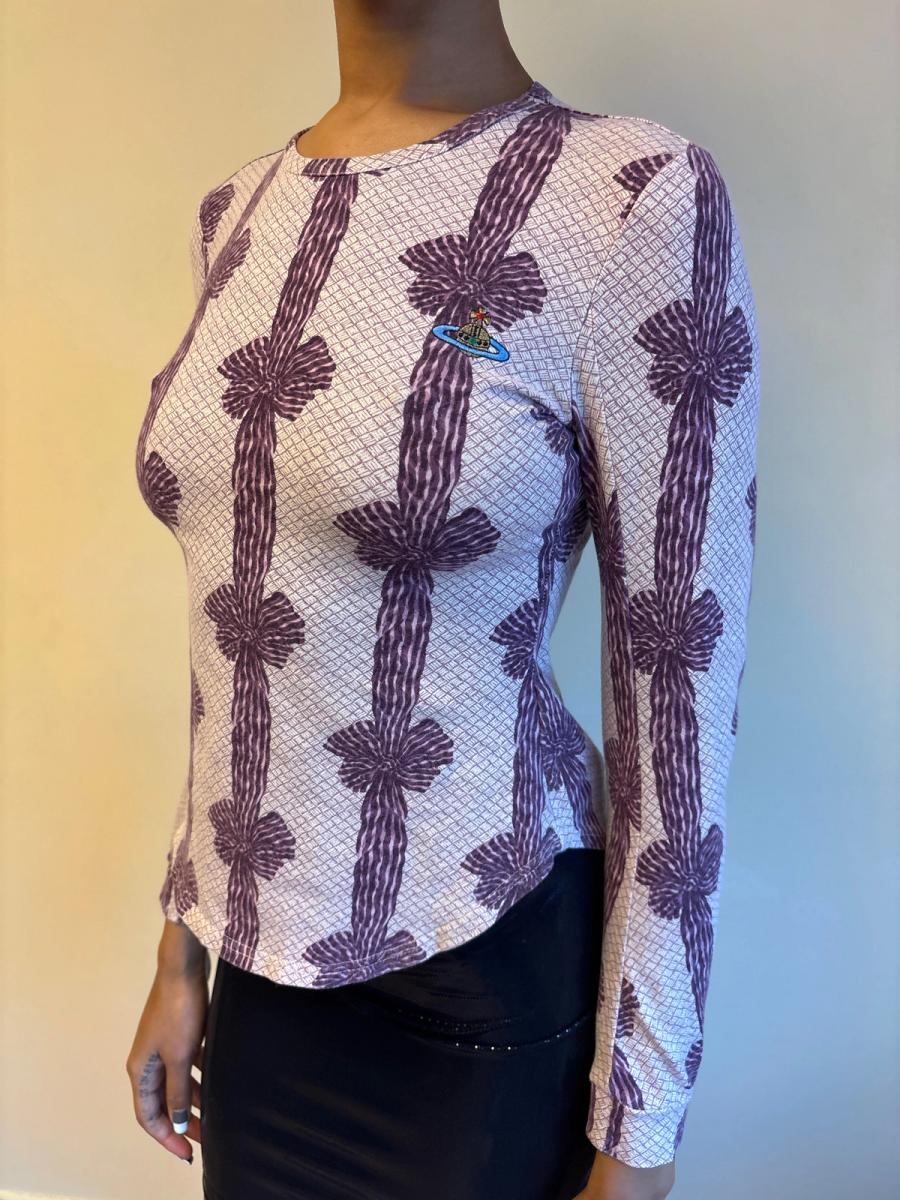 90s Vivienne Westwood Purple Ribbon Print Top product image