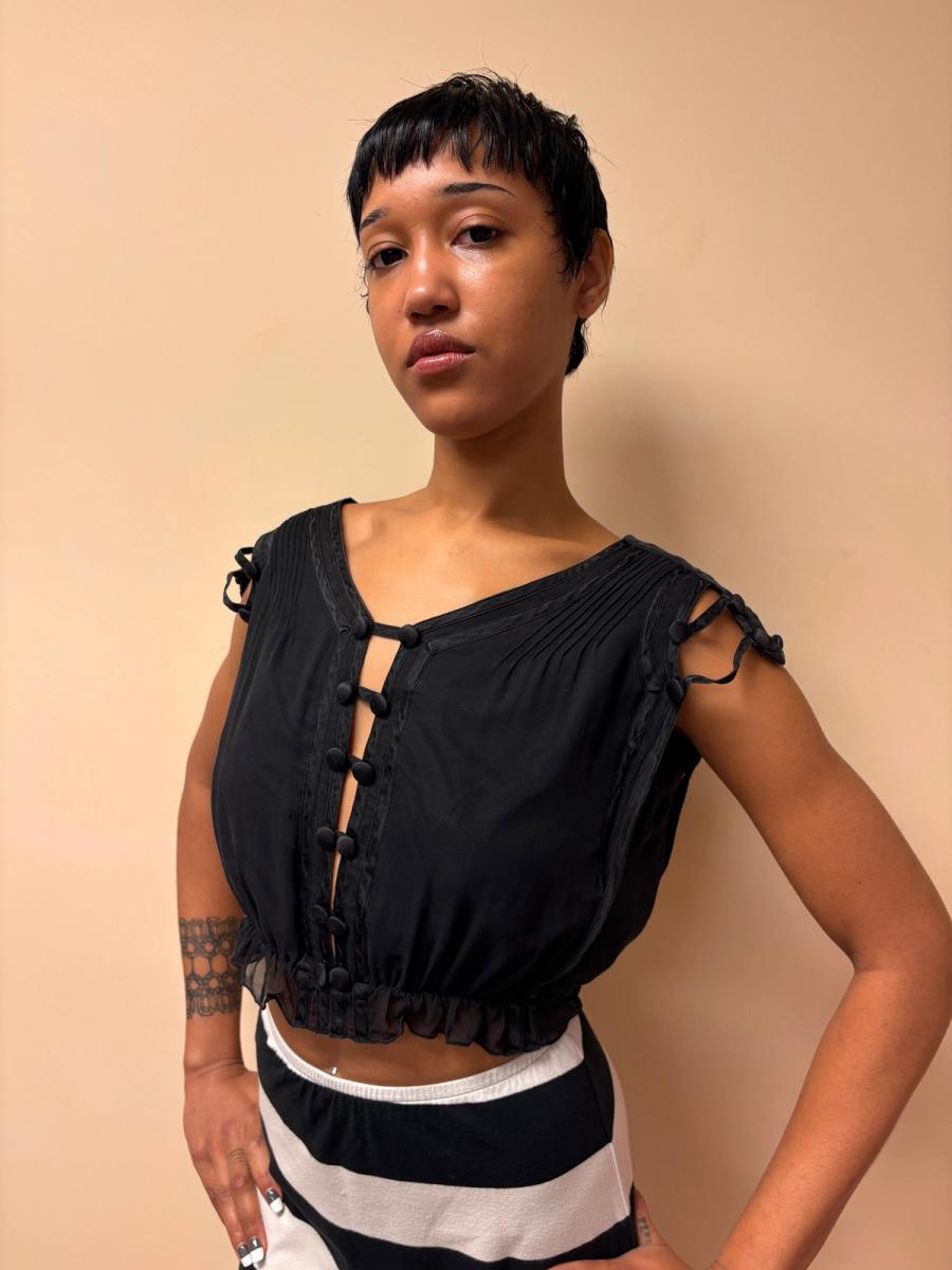 Norma Kamali OMO Fall 1993 Edwardian- Inspired Silk Top product image