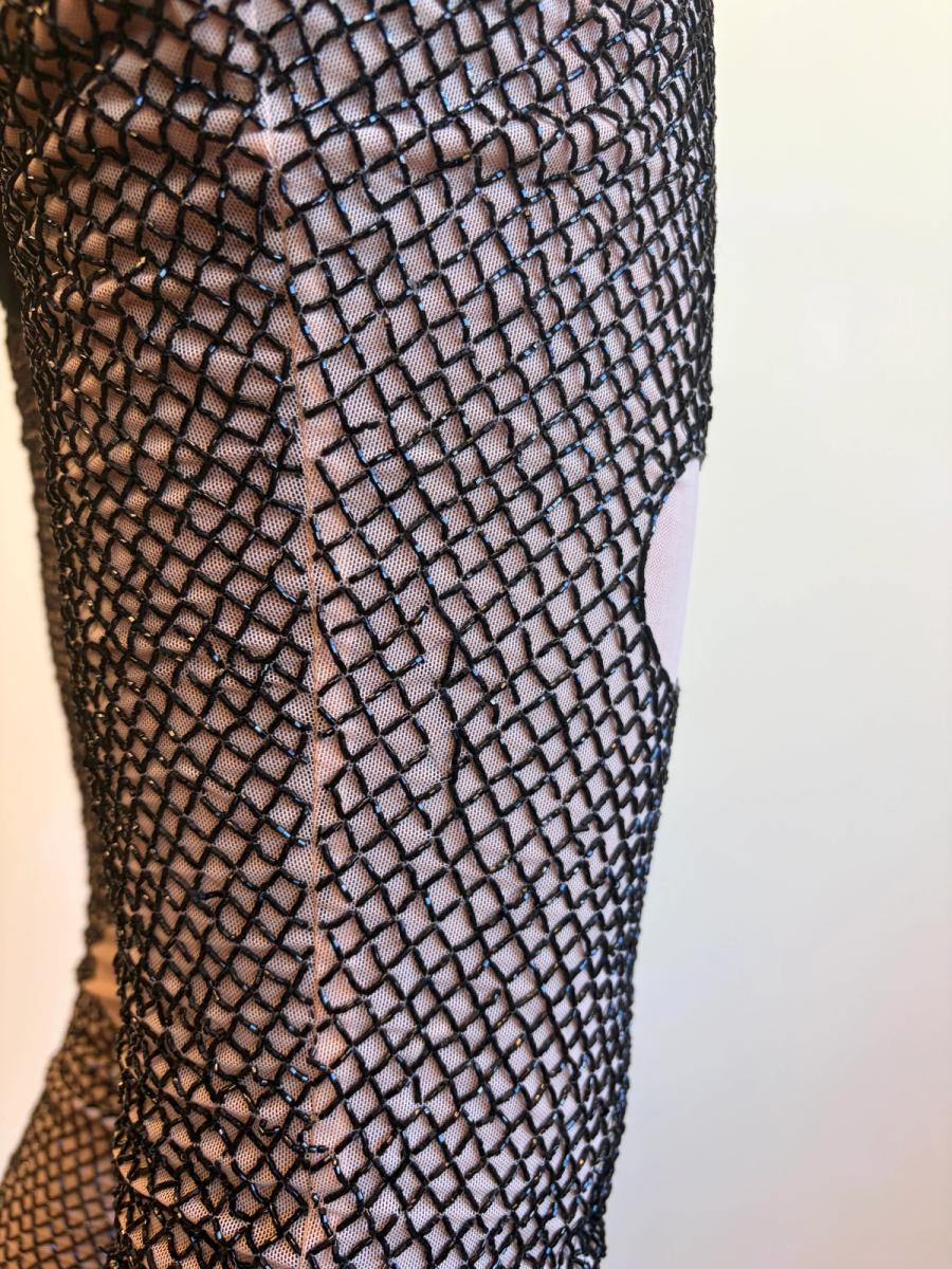 Vintage Marjan Pejoski Beaded Trompe L'oeil "Torn" Fishnet Leggings product image