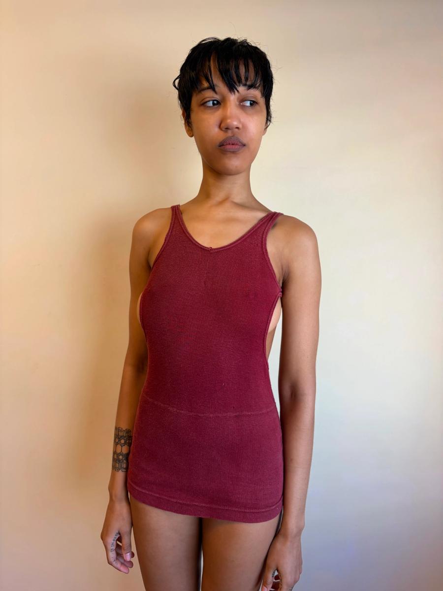 1920s-30s Ruby Red Knit Swimsuit product image