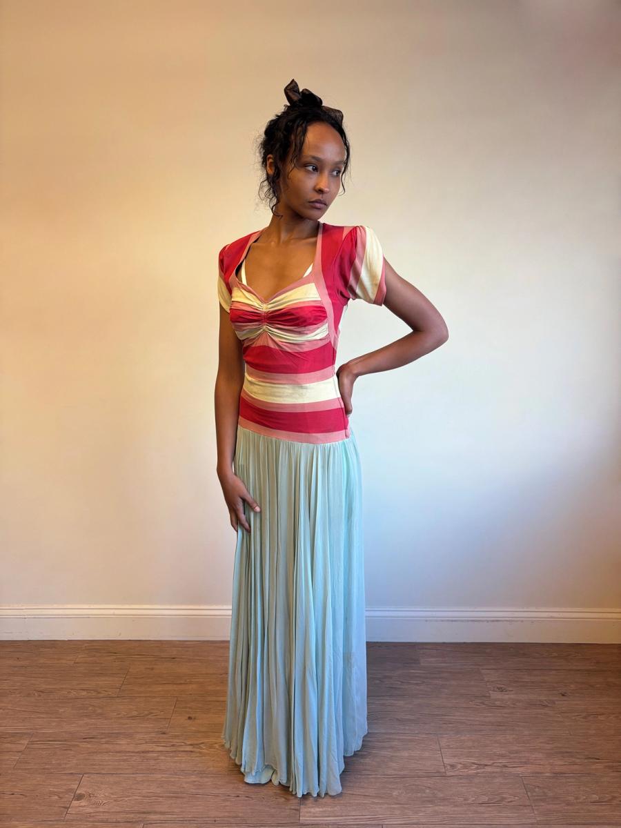 1940s Striped Knit Dress with Chiffon Skirt product image