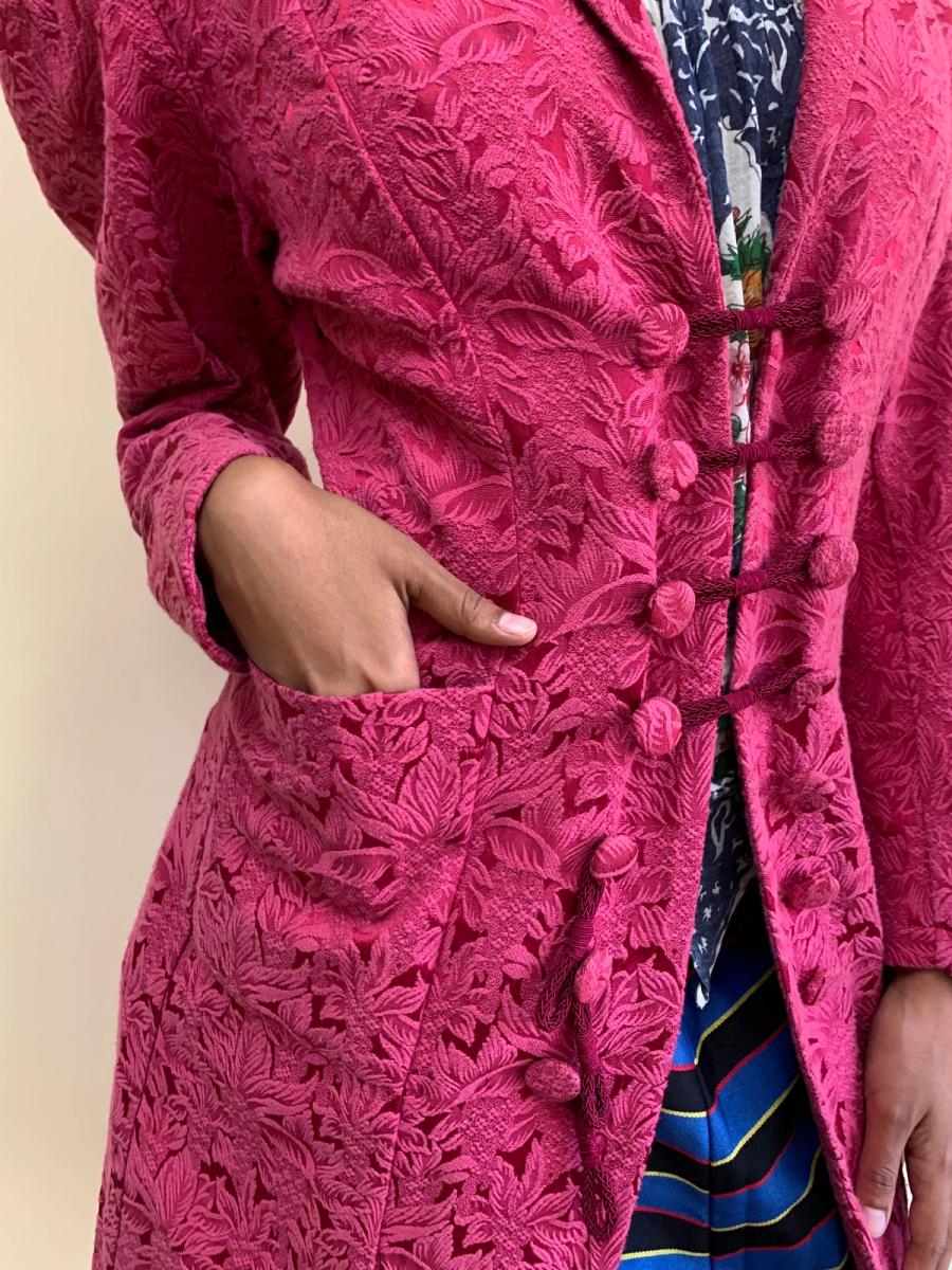 80s Norma Kamali Raspberry Brocade Jacket product image