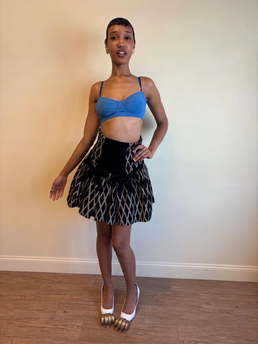 80s Chantal Thomass Hi-Waisted Diamond Flocked Bow Skirt product image